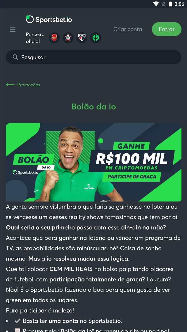 Como apostar pelo celular em futebol pela Sportsbet.io?