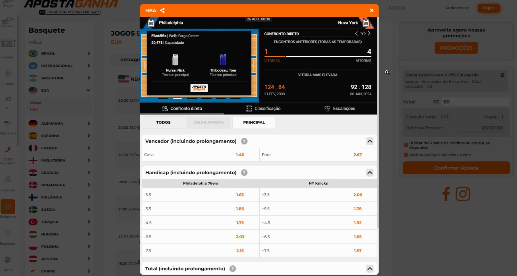 Versão para computador da Aposta Ganha