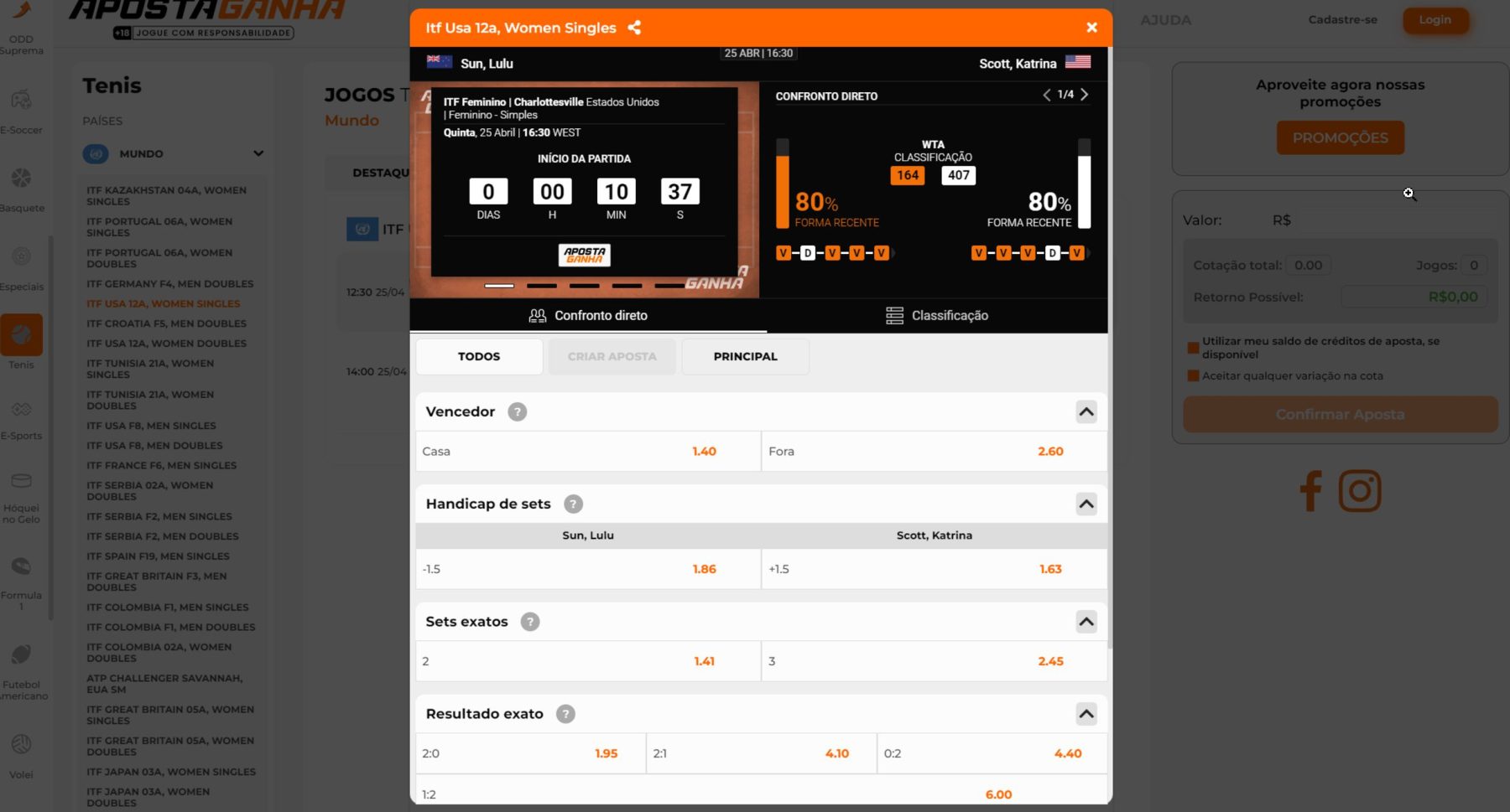 Versão para computador da Aposta Ganha