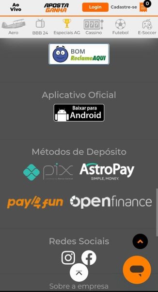 Clique no link de download do app para Android