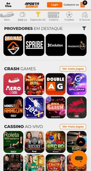 Entre no site do Aposta Ganha Casino pelo navegador