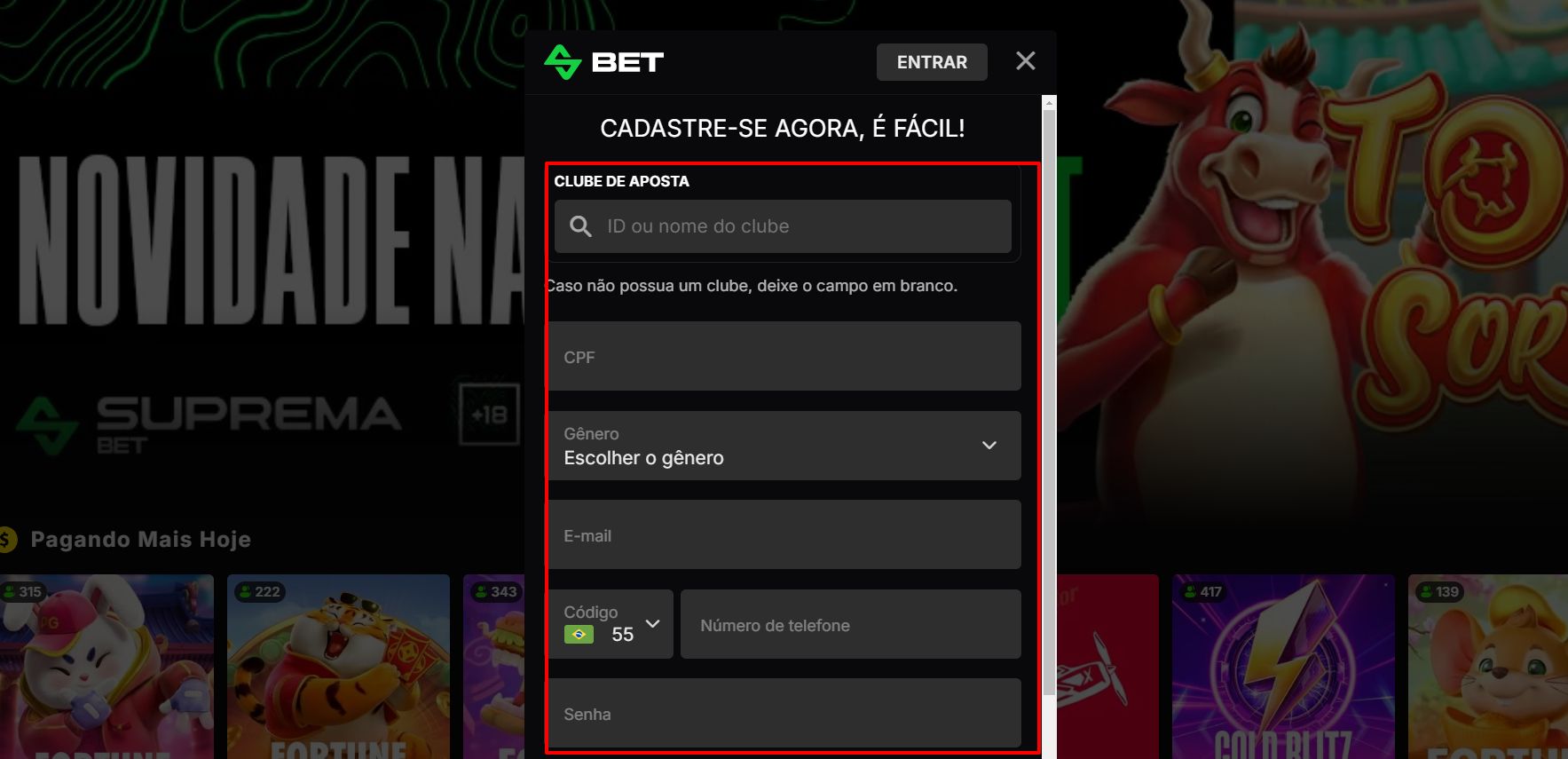 supremabet cadastro passo 2