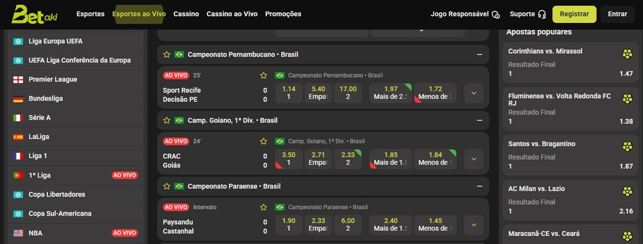Betaki apostas ao vivo