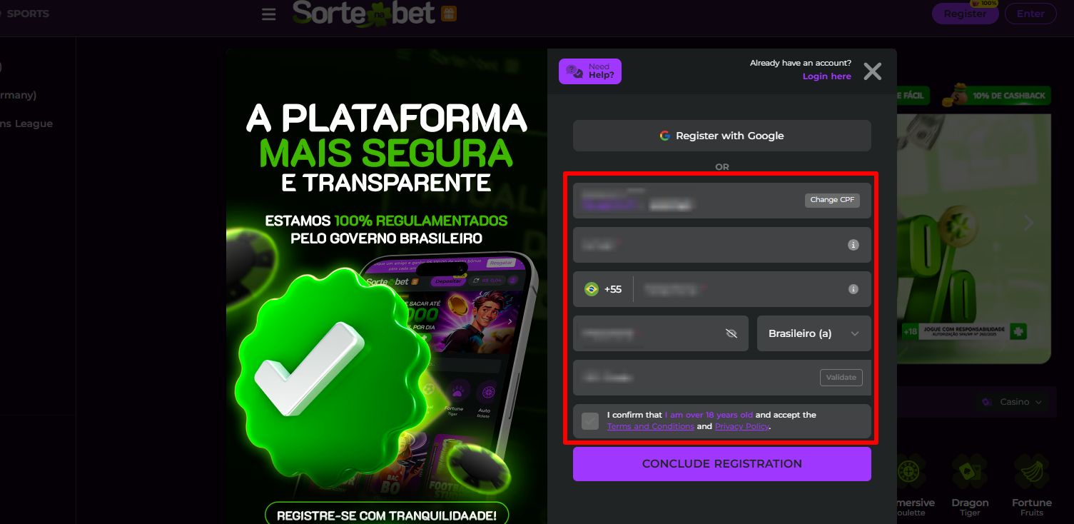 Sortenabet cadastro passo 3