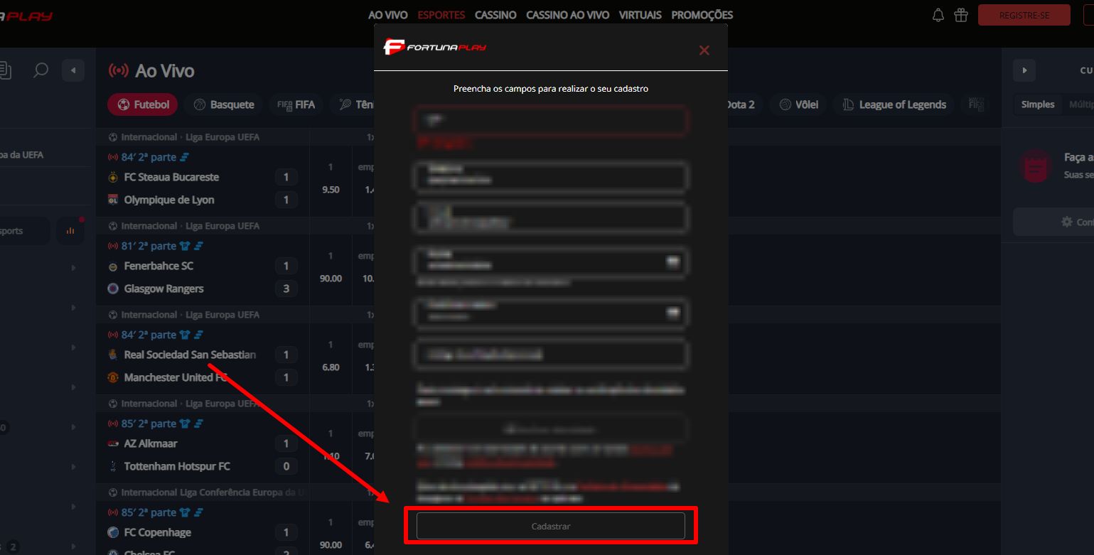 fortunaplay cadastro passo 3