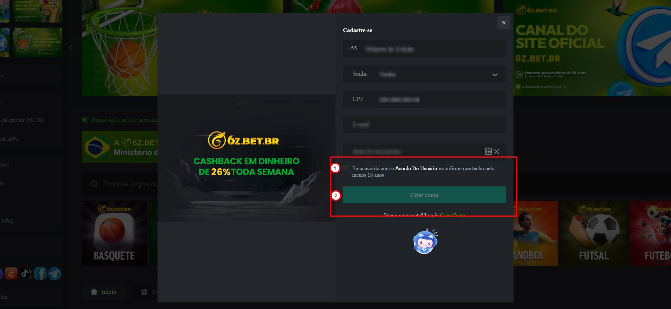 6zbet cadastro passo 3