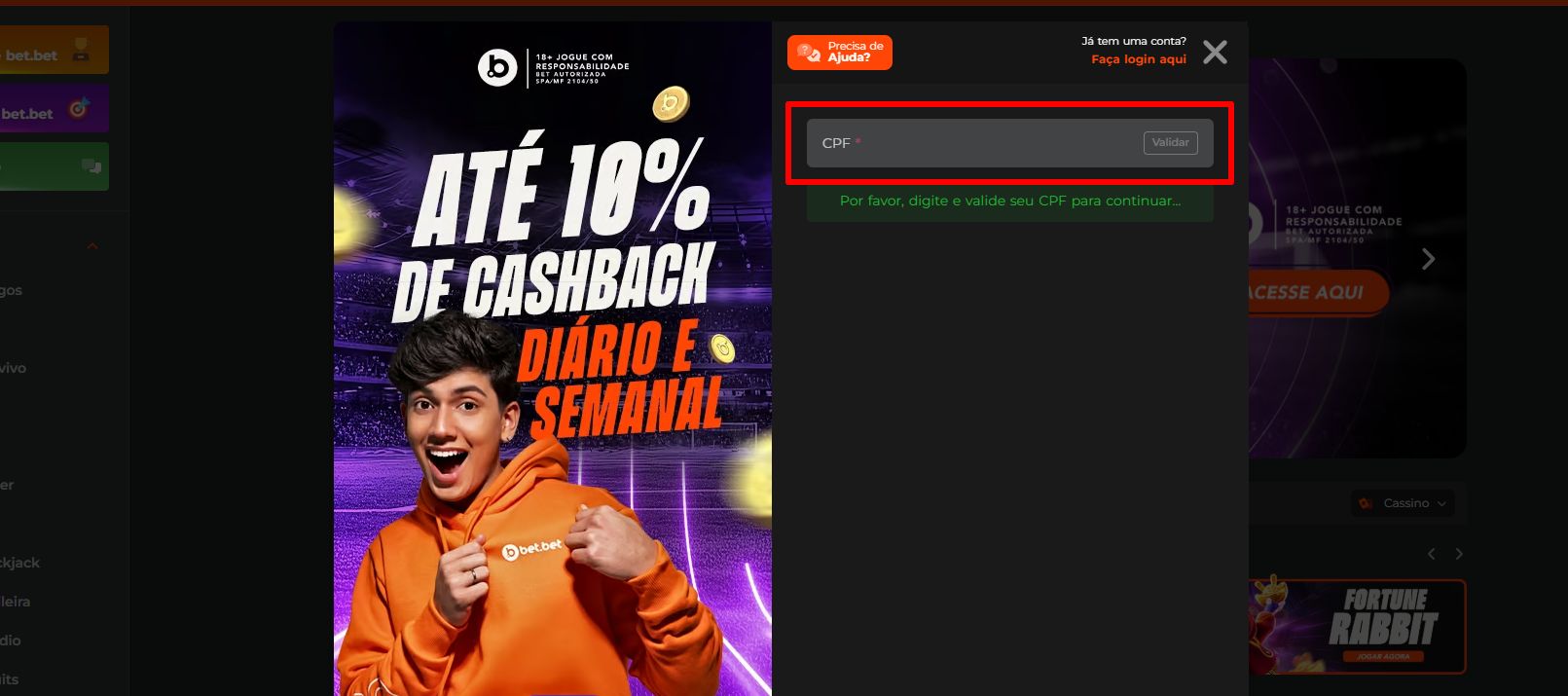 bet bet cadastro passo 2