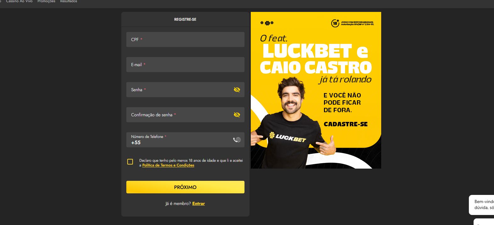 luck bet cadastro passo 2