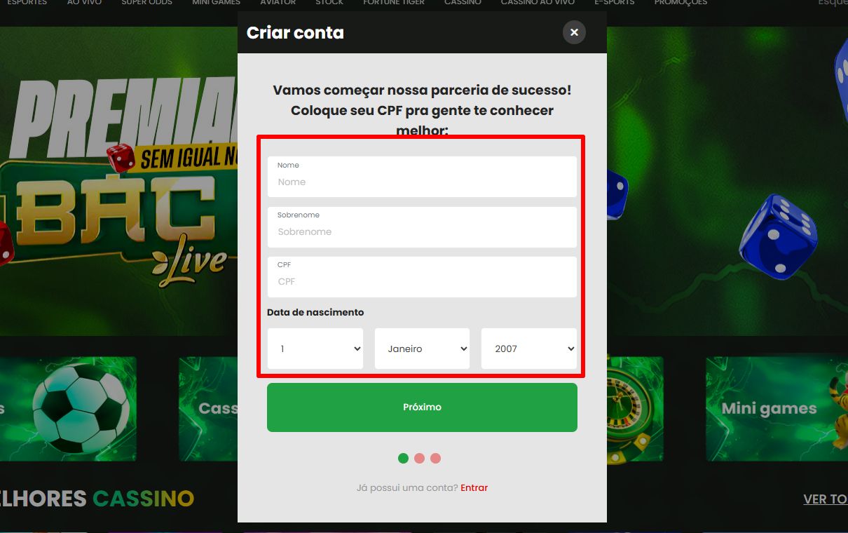 tivobet cadastro passo 3