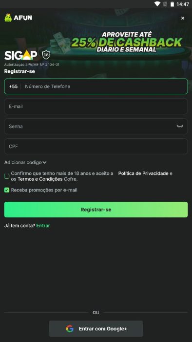Afun cadastro passo 3