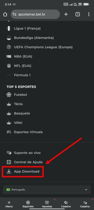 ApostaMax baixar android passo 3
