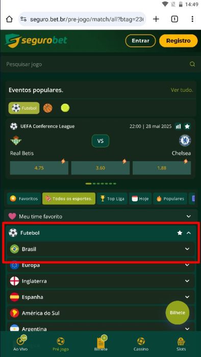 Segurobet apostar android passo 1