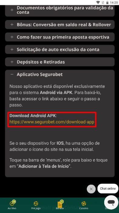 Segurobet baixar android passo 3