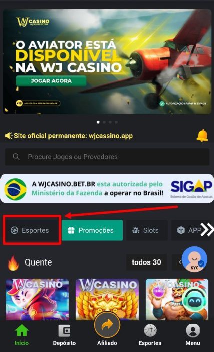 WJCasino apostar passo 1