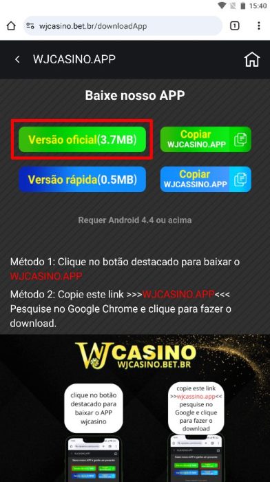 WJCasino baixar passo 2