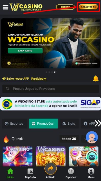 WJCasino cadastro passo 2