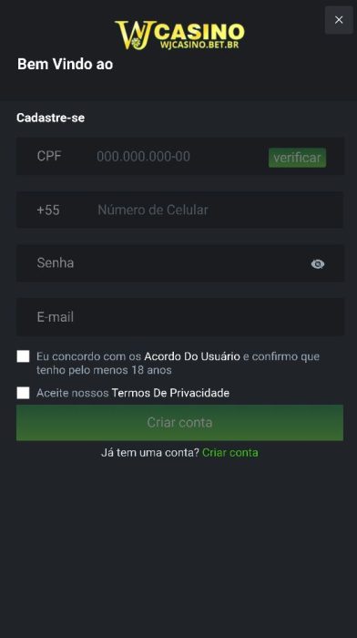 WJCasino cadastro passo 3