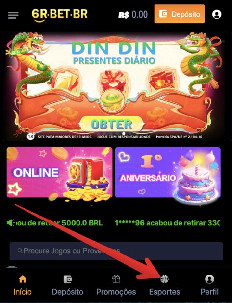 Abra o app da 6R e vá para a seção de Esportes