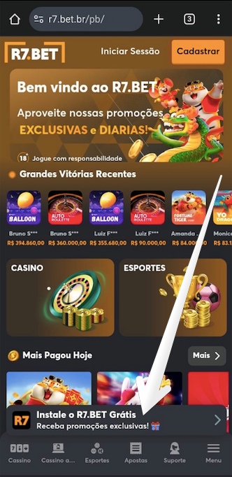 Abra o navegador no seu celular e digite o endereço oficial da R7 Bet