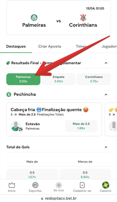 Acesse a página do jogo para explorar todos os mercados disponíveis