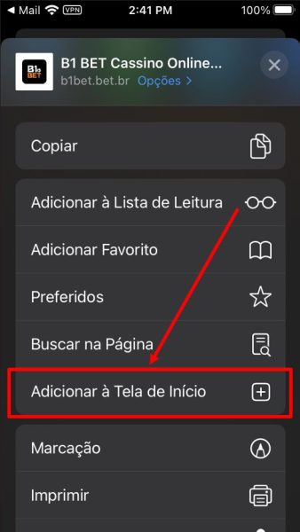 B1bet baixar iOS passo 4