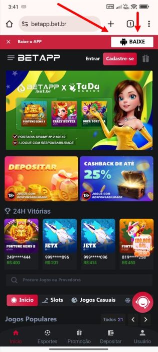 Bet app baixar android passo 3
