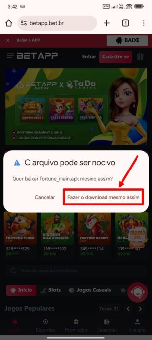 Bet app baixar android passo 4