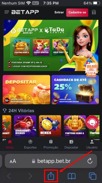 Bet app baixar iOS passo 2