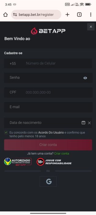 Bet app cadastro e login android passo 3