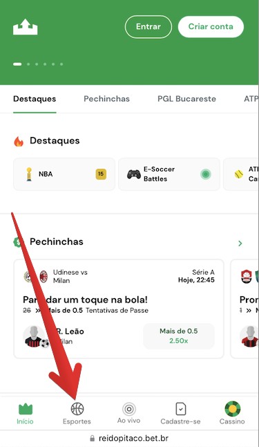 Faça login no app e deposite fundos via Pix
