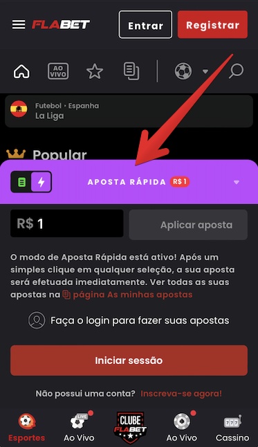 Funcionalidade Aposta Rápida