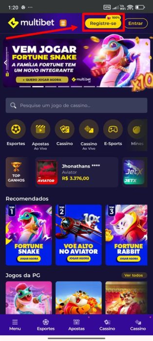 Multibet cadastro e login android passo 2