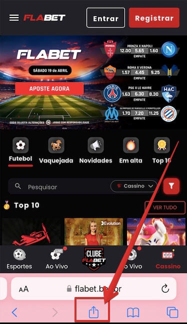 No menu inferior, toque no ícone de compartilhamento