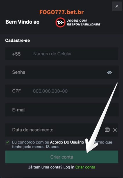 Para concluir o registro, clique em Criar Conta