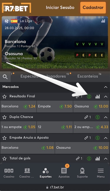 Recurso Cash Out no r7.bet app