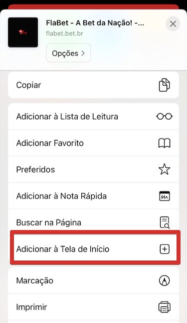 Selecione Adicionar à Tela de Início