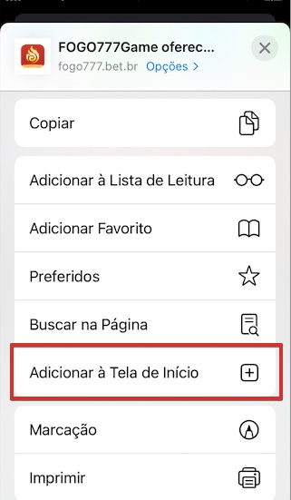 Selecione “Adicionar à Tela de Início”