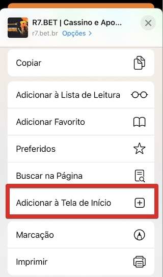 Selecione a opção Adicionar à Tela de Início