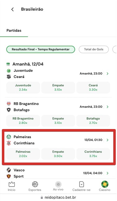 Selecione sua modalidade preferida