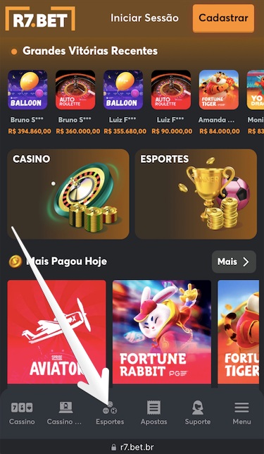 Vá até a área de esportes