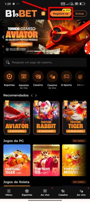 b1bet cadastro e login android passo 2