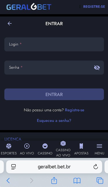 Acesso à conta Geralbet