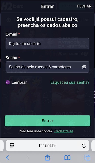 Acesso à conta H2Bet
