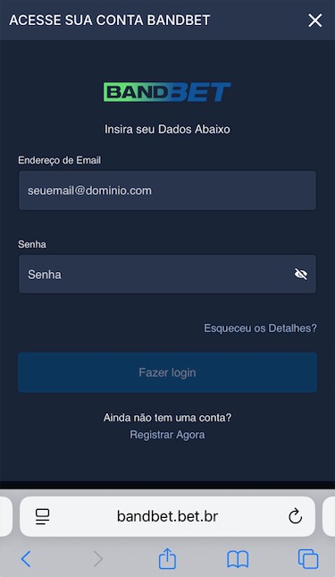 Acesso à conta da Band bet