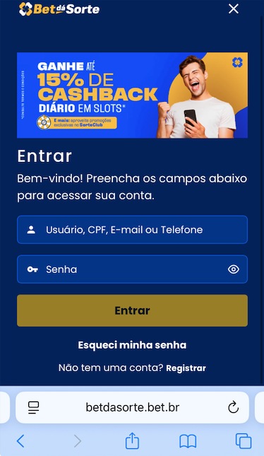Acesso à conta da BetdaSorte
