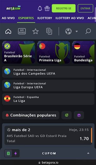 Apostas esportivas no BetAgora app