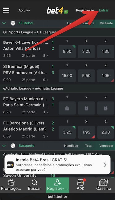 Botão ”Entrar”