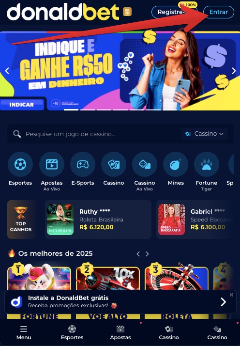 Botão ”Entrar”