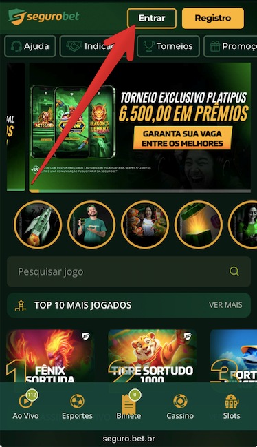 Botão ”Entrar”