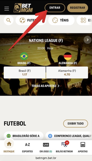 Botão ”Entrar”
